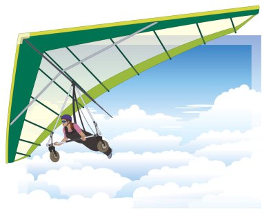 askılı planör, dişi planör bulutların üzerinde süzülüyor mavi gökyüzü ile