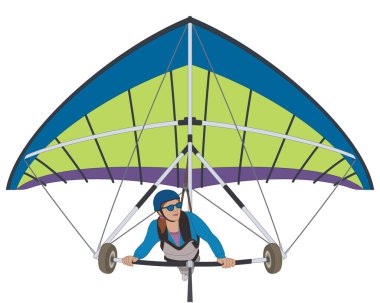 yamaç paraşütü, beyaz arka planda tek başına uçan kadın planör.