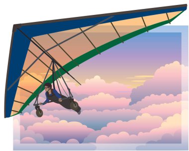 askılı planör, dişi planör Pembe bulutların üzerinde süzülüyor Gün batımı gökyüzünde