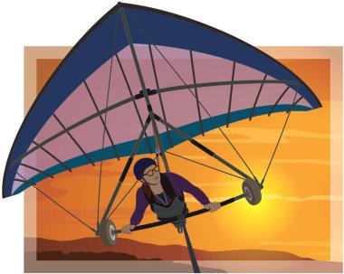 askılı planör, dişi planör günbatımında dağların üzerinde süzülüyor.