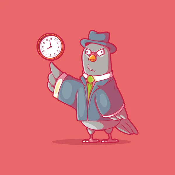 Pigeon Boss Señalando Ilustración Del Vector Del Reloj Trabajo Tiempo — Vector de stock