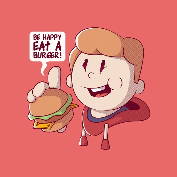 Boy Karakter Memegang Dan Makan Vektor Burger Ilustrasi Makanan Iklan - Stok Vektor
