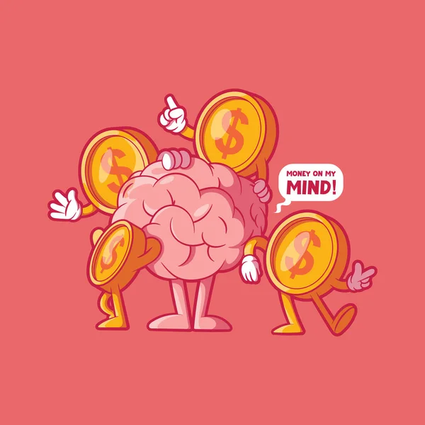 Brain Character Surrounded Coins Vector Illustration Finance Money Learning Design — Stockvektor