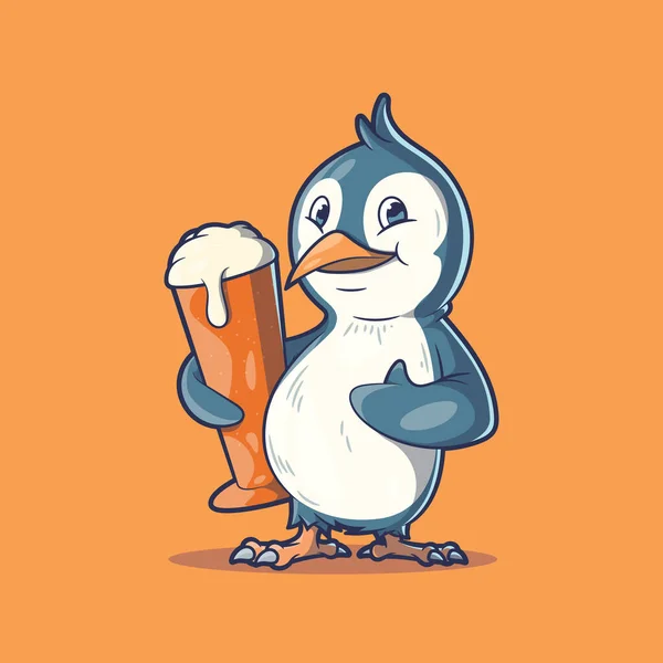 Personaje Pingüino Sosteniendo Una Ilustración Vectorial Cerveza Divertido Calentamiento Global — Vector de stock