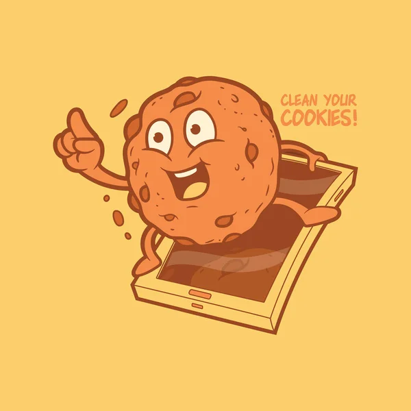 Ένας Χαρακτήρας Cookie Που Προέρχεται Από Μια Διανυσματική Απεικόνιση Tablet — Διανυσματικό Αρχείο
