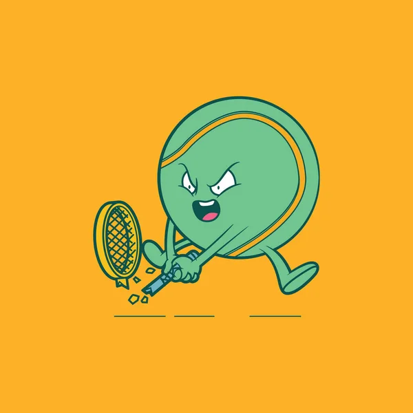 Tenis Topu Karakteri Raket Çizimi Yapıyor Spor Egzersiz Marka Tasarımı — Stok Vektör