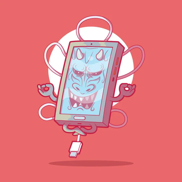 Smartphone Samurai Meditând Ilustrație Vectorială Tehnologie Mascotă Concept Design Brand — Vector de stoc