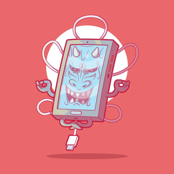 Smartphone Samurai Meditación Ilustración Vectorial Tecnología Mascota Concepto Diseño Marca — Archivo Imágenes Vectoriales