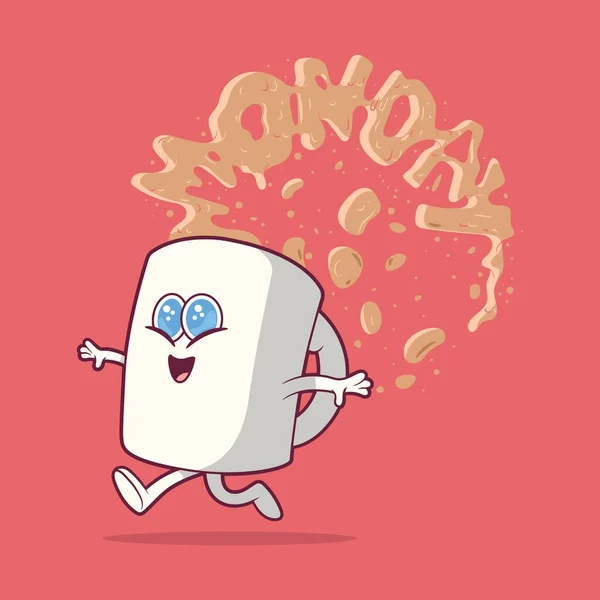 Happy Coffee Кружка Персонаж Работает Векторные Иллюстрации Напитки Мотивация Концепция — стоковый вектор
