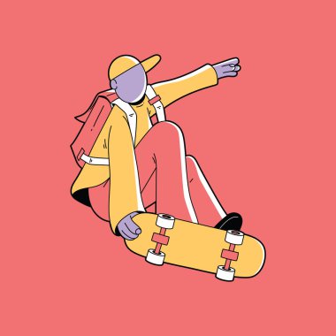 Kaykay vektör çizimi yapan bir karakter. Spor, Brand, stil tasarımı konsepti.