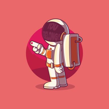 Motivasyonel mesaj vektör illüstrasyonuyla uzaydaki astronot karakter. Katılım tasarımı kavramı.