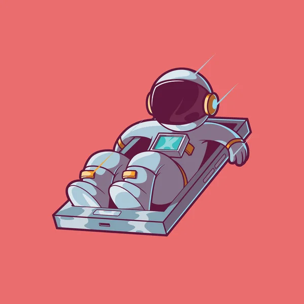 Astronauta Voando Dentro Uma Ilustração Vetor Smartphone Tecnologia Exploração Conceito —  Vetores de Stock