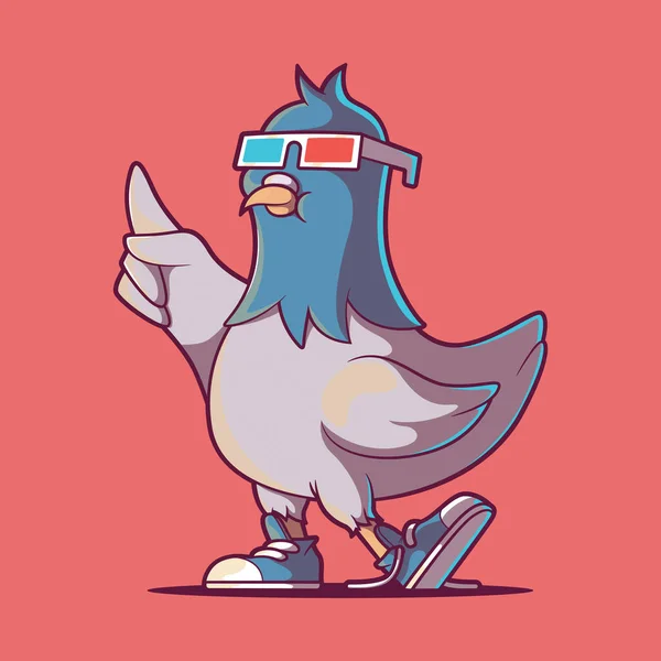 Pidgeon Character Wearing Glasses Vector Illustration Funny Animal Tech Design — Stock Vector