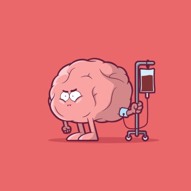 Kahve IV vektör illüstrasyonlu beyin karakteri. Komik, içkiler, motivasyon tasarımı konsepti.