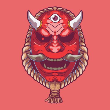 Red Samurai Mask vector illustration. Mascot, warrior, sticker design concept. clipart
