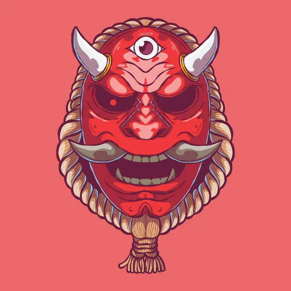 Ilustracja Wektora Czerwonej Maski Samuraja Maskotka Wojownik Koncepcja Projektowania Naklejek Ilustracja Stockowa