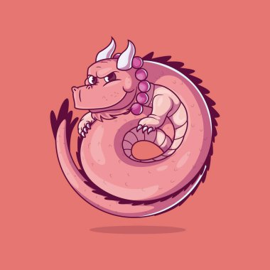 Pembe Ejderha Karakteri vektör çizimi. Maskot, marka, dövme tasarımı konsepti.