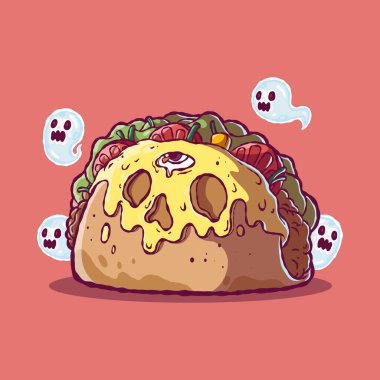 Zombi Taco karakteri çizimi. Fast food, korkunç bir tasarım konsepti..