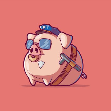 A Pig Cop Character eating a donut vector illustration. Food, animal design concept. clipart