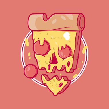 Skull Slice Cool Pizza vektör çizimi. Yiyecek, marka tasarım konsepti.