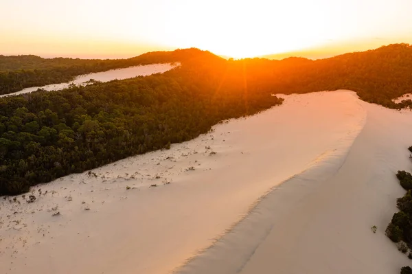 Puesta Sol Sobre Las Dunas Del Desierto Moreton Island Queensland — Foto de Stock
