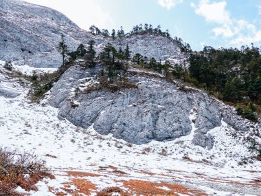 Snow Capped Mountains At Shambhala Stupa Summit Peak In Balagezong Grand Canyon National Scenic Area of Diqing in Shangri-La County of Yunnan, China clipart