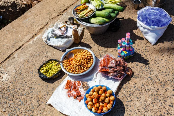 Légumes Frais Épicés Indiens Sur Marché Local Mamallapuram Tamil Nadu — Photo
