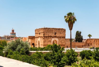 Marakeş, Fas, Kuzey Afrika 'daki Badi Sarayı' nın yıkılmış binaları.