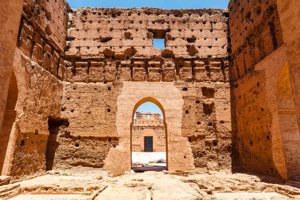 Edifici Rovina Del Palazzo Badi Marrakech Marocco Nord Africa — Foto Stock