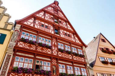 Dinkelsbuhl, Bavyera, Almanya ve Avrupa 'da tarihi bir Alman evi cephesi