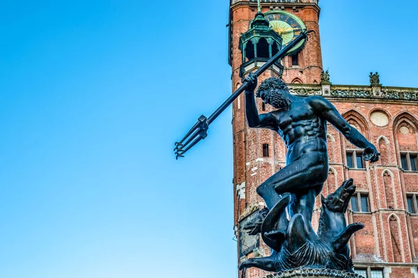 Fontaine Neptune Avec Arrière Plan Mairie Gdansk Pologne Europe — Photo