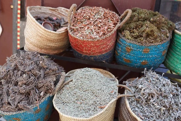Erbe Aromatiche Essiccate Bazar Marrakech Morroco Nord Africa — Foto Stock