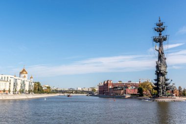 Moskva Nehri, Katedral ve Büyük Heykel Peter, Moskova, Rusya Federasyonu, Avrupa