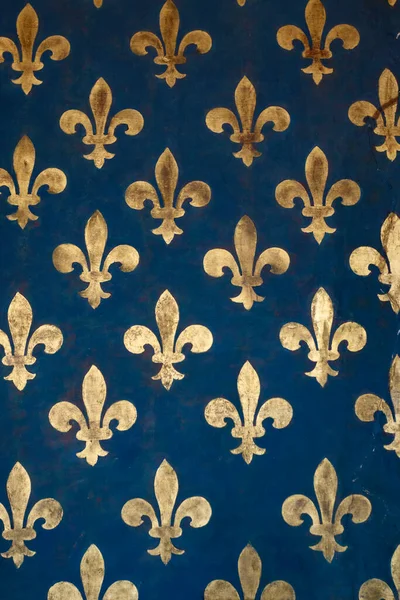 Голубая Стена Золотым Узором Fleur Lys Ратуша Флоренция Тоскана Италия — стоковое фото