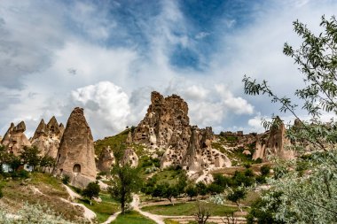 Goreme, Nevsehir, Capadoccia, Anadolu, Türkiye, Ortadoğu 'daki mağara evleri
