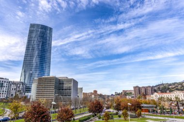 View at the center of Bilbao with a modern glass tower, Basque Country, Spain, Europe