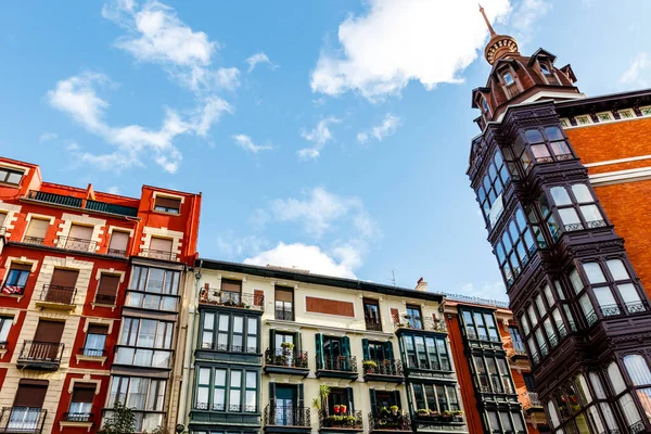Facade Old Apartment Buildings Center Bilbao Basque Country Spain Europe Stok Resim