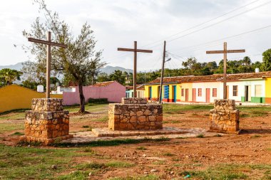 Square with three crosses in Trinidad, Cuba, Caribbean