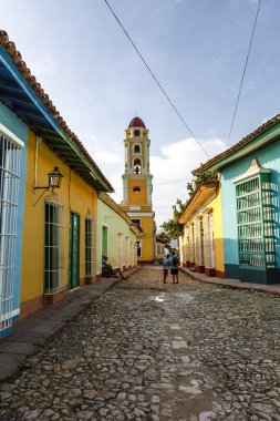 Colorful bell tower of St Francis church, Trinidad, Cuba, Caribbean