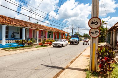 Hand painted no tractor and no horse cart signs along the street in Vinales, Western Cuba, Cuba, Caribbean