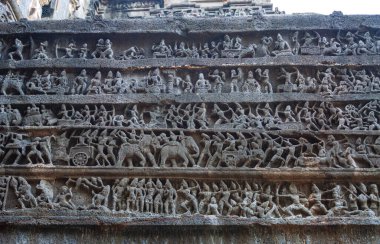 Kailasa tapınağı, Ellora mağaraları, Maharashtra, Hindistan, Asya 'daki Mahabharata paneli.