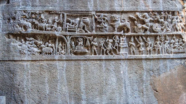Pannello Mahabharata All Interno Del Tempio Kailasa Grotte Ellora Maharashtra — Foto Stock