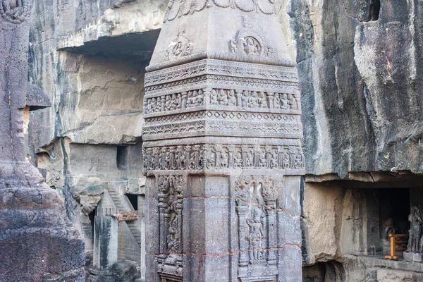 Pijler Binnenkant Van Binnenplaats Van Kailasa Tempel Ellora Grotten Maharashtra — Stockfoto