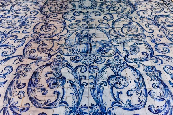Interior Igreja Santa Maria Com Azulejos Azuis Portugueses Óbidos Portugal — Fotografia de Stock
