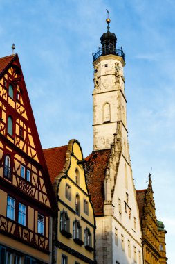 Güney Almanya, Avrupa 'da Rothenburg ob der Tauber' in tarihi merkezindeki eski evlerin cephesi