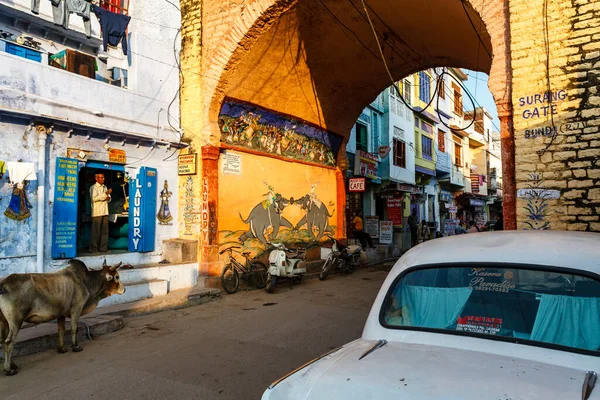Vita Strada Nella Città Vecchia Bundi Rajasthan India Asia — Foto Stock