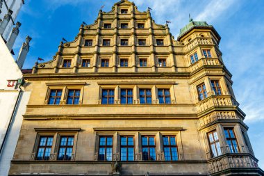 Güney Almanya, Avrupa 'da Rothenburg ob der Tauber' in tarihi merkezindeki eski evlerin cephesi