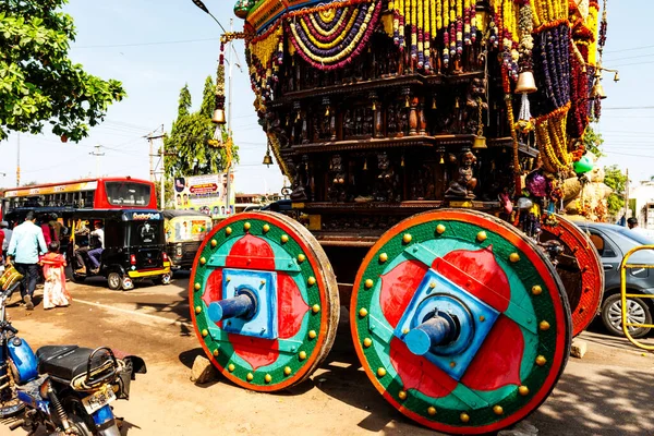 Bohatý Zdobený Vůz Pro Hinduistickou Oslavu Ulicích Hospet Karnataka Indie — Stock fotografie