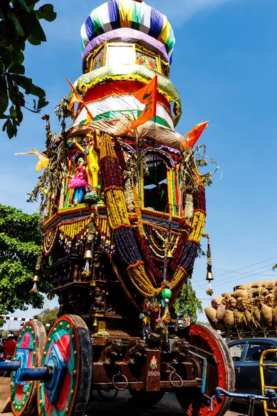 Рич Украсил Колесницу Индуистского Праздника Улицах Опете Карнатака Индия Азия — стоковое фото