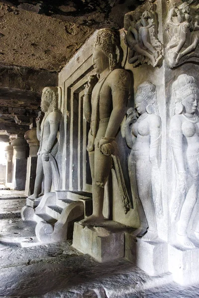 Grote Hindoe Sculpturen Rond Garbhagriha Binnenkant Van Ellora Cave Dhumar — Stockfoto